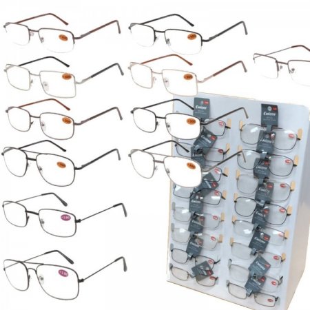 Buy 72 Pairs Cooleyes Unisex Metal Frame Reading Glasses Mixed strength Package Deal, with Free Display Counter Stand CS16