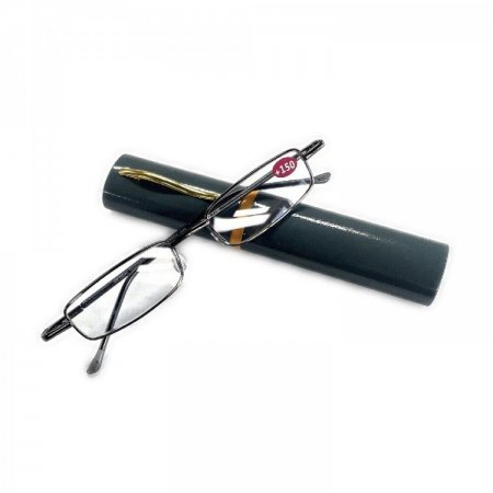 Spring Temple Reading Glasses with Pen Clip Metal Case R9098