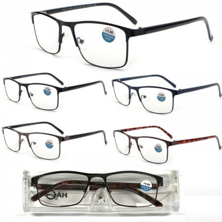 36 Blue Light Filter Metal Frame Reading Glasses with Case (Mixed strength) in Display Box Package R9266-68-CD36