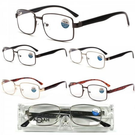 36 Blue Light Filter Metal Frame Reading Glasses with Case (Mixed strength) in Display Box Package R9266-68-CD36